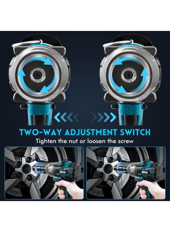 او تو او مجموعة مفاتيح ربط الصدمات المطورة من AOTUO مع خاصية الشحن السريع - مصدر الطاقة! عزم دوران 2000، أدوات كهربائية من AOTUO، مفتاح ربط صدمات يعمل ببطارية ليثيوم أيون 98 فولت بدون فرش، أداء عزم دوران عالٍ، مزود ببطاريتين 4.0 أمبير/ساعة - Image 2